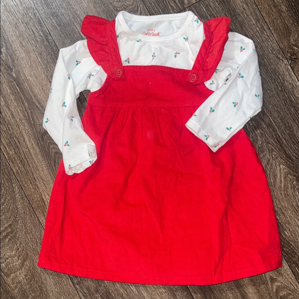 Christmas Red Dress with White Holly Top